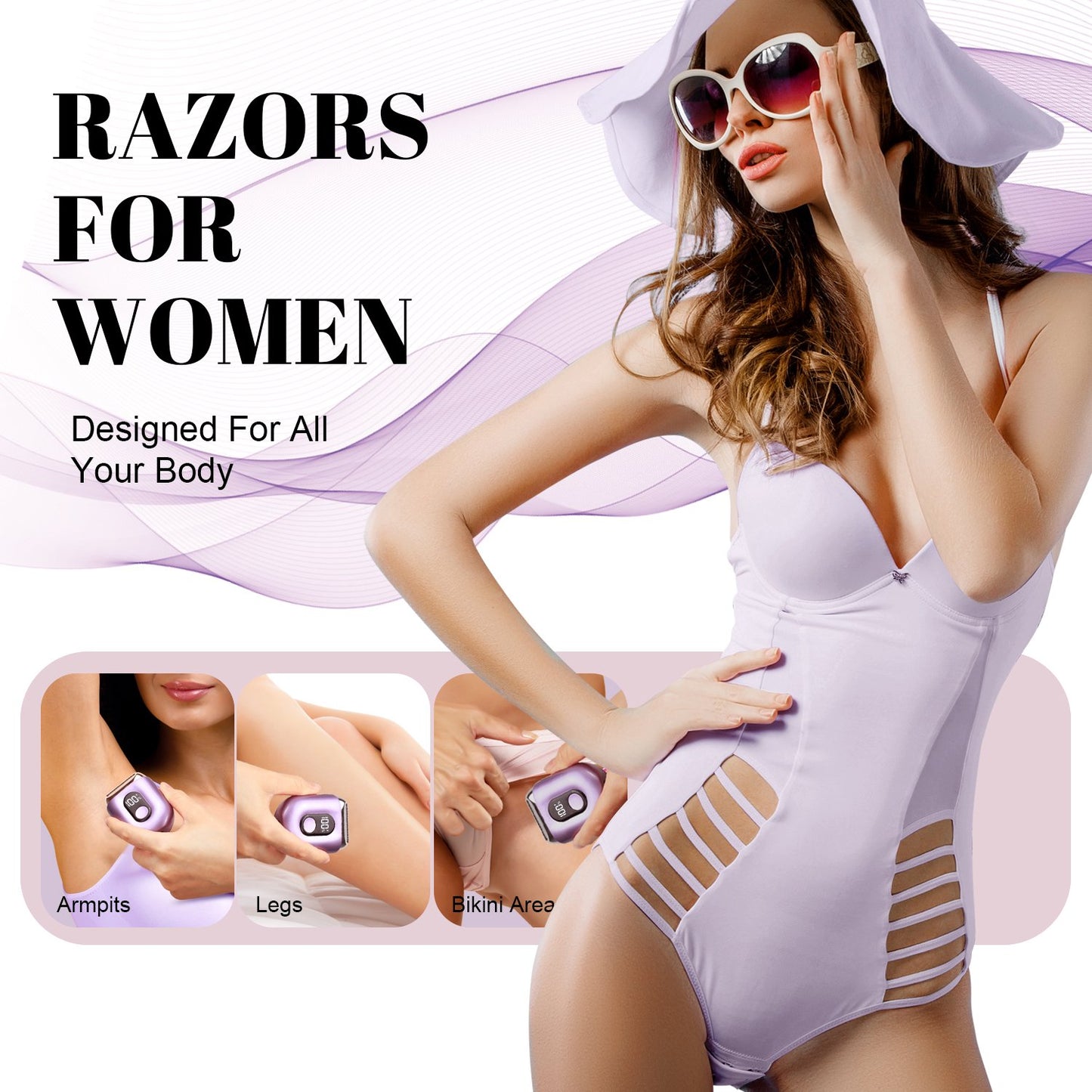 Nogroa Electric Razor for Women: Mini Electric Foil Shavers with IPX7 Waterproof Led Display - Rechargeable Bikini Trimmer - Cordless Portable Body Hair Trimmer for Underarm Leg Arm Face, Purple
