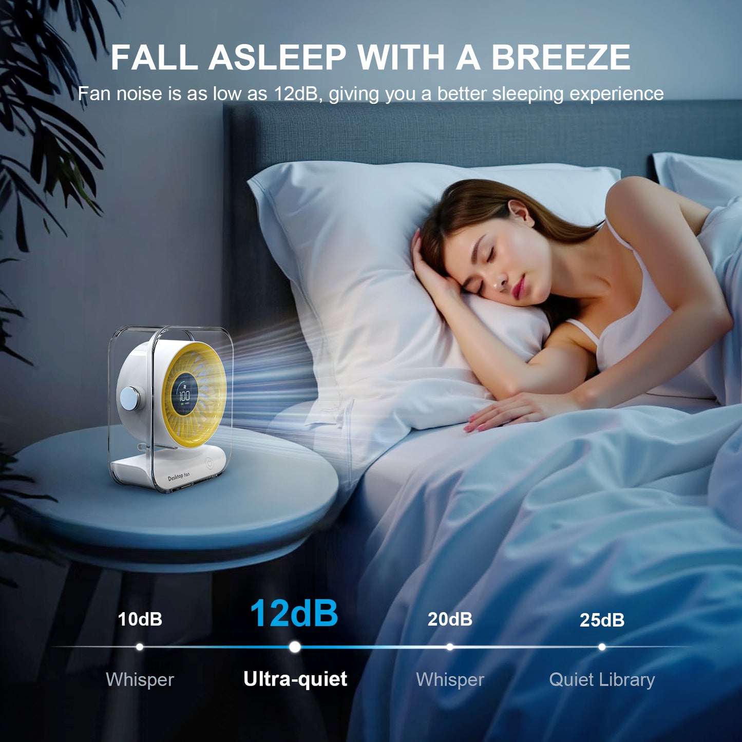 Skdwakiz Small Desk Fan, Portable Table Fan with 6-Speed LED Display Personal Fan Rechargeable High-speed Mini Air Circulator Fan for Office Home