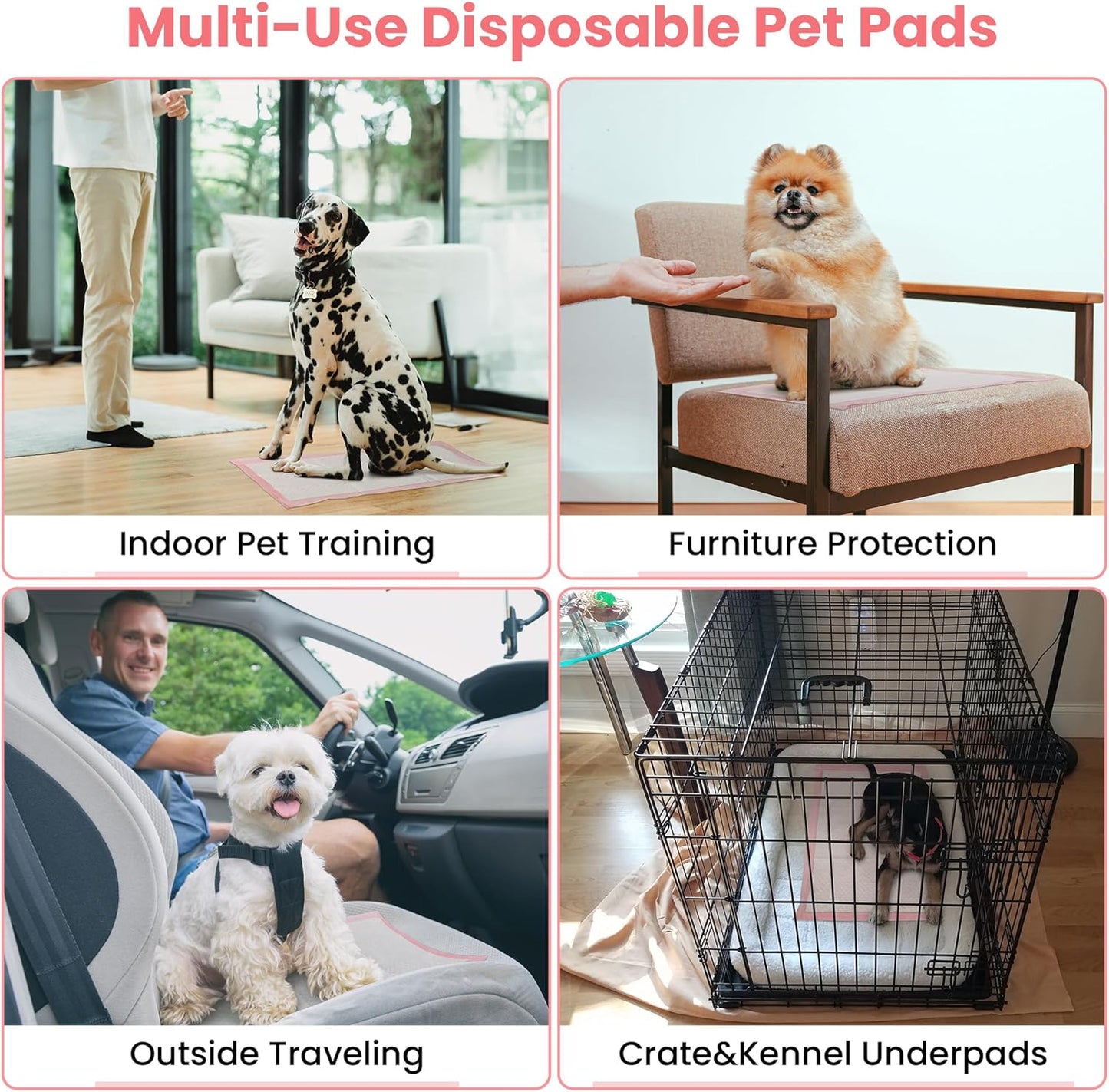 Skdwakiz Puppy Pads, 100 Count Thickened Disposable Pee Pads 18" x 13" for Dogs Potty Training, Super Absorbent | Leak-Proof | Quick-Dry Wee Wee Pads for Dog, Cat, Rabbits and Guinea Pigs (Pink)