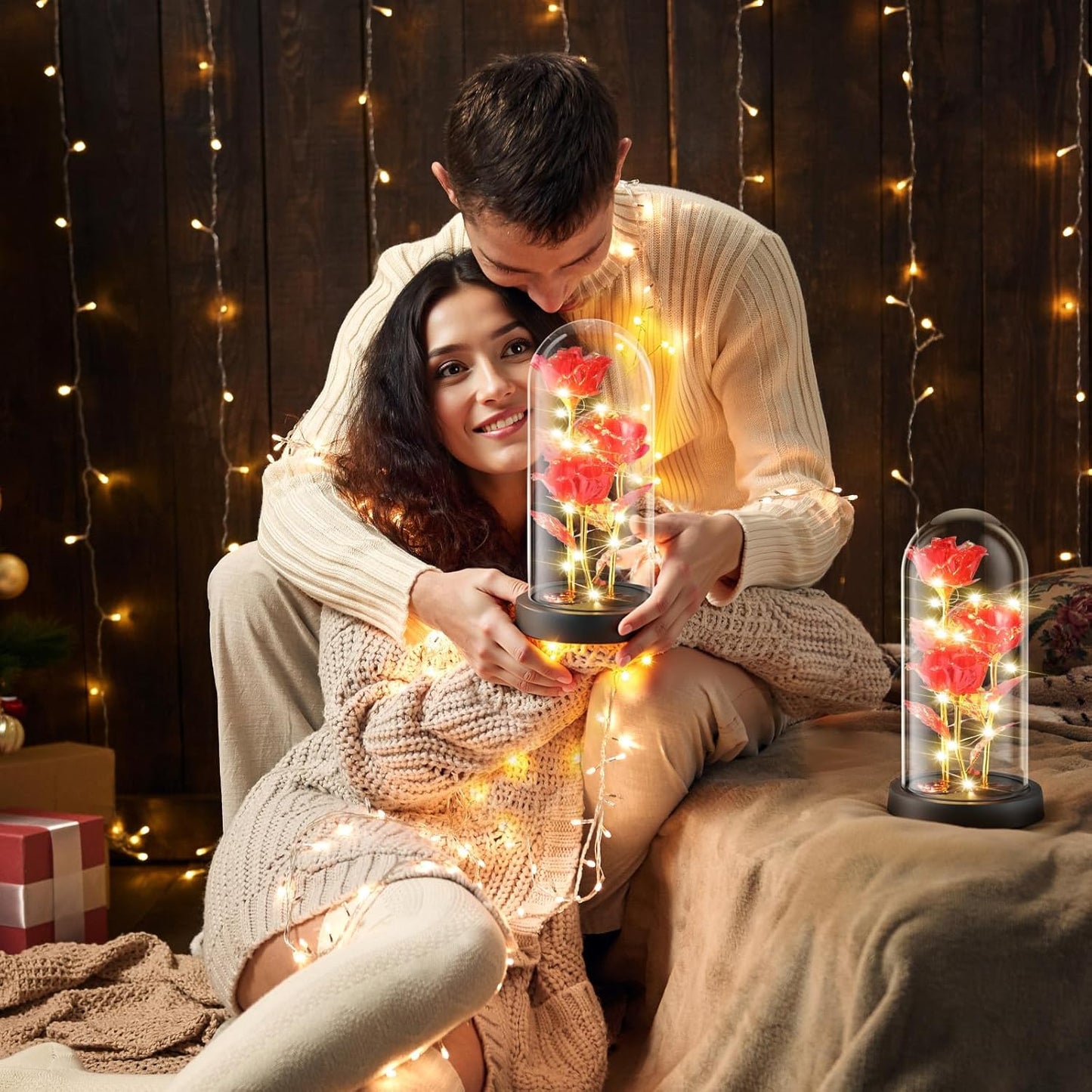 KOPEXY Artificial Plants, Romantic Light-Up Artificial Flowers Roses with LED in Glass Dome, Rainbow Glass Rose Gifts for Women Mom Wife, Idea for Wedding, Anniversary, Birthday & Christmas
