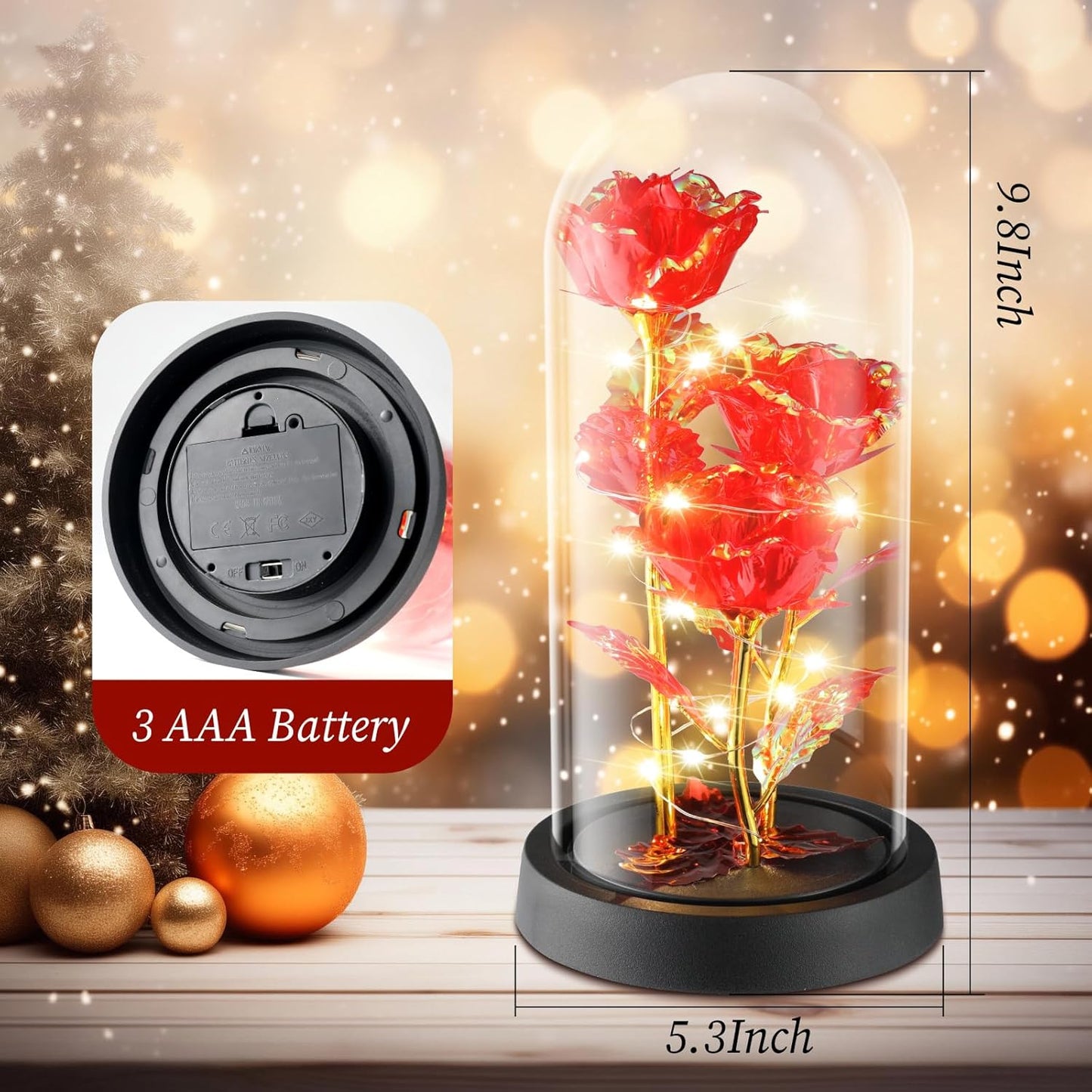 KOPEXY Artificial Plants, Romantic Light-Up Artificial Flowers Roses with LED in Glass Dome, Rainbow Glass Rose Gifts for Women Mom Wife, Idea for Wedding, Anniversary, Birthday & Christmas