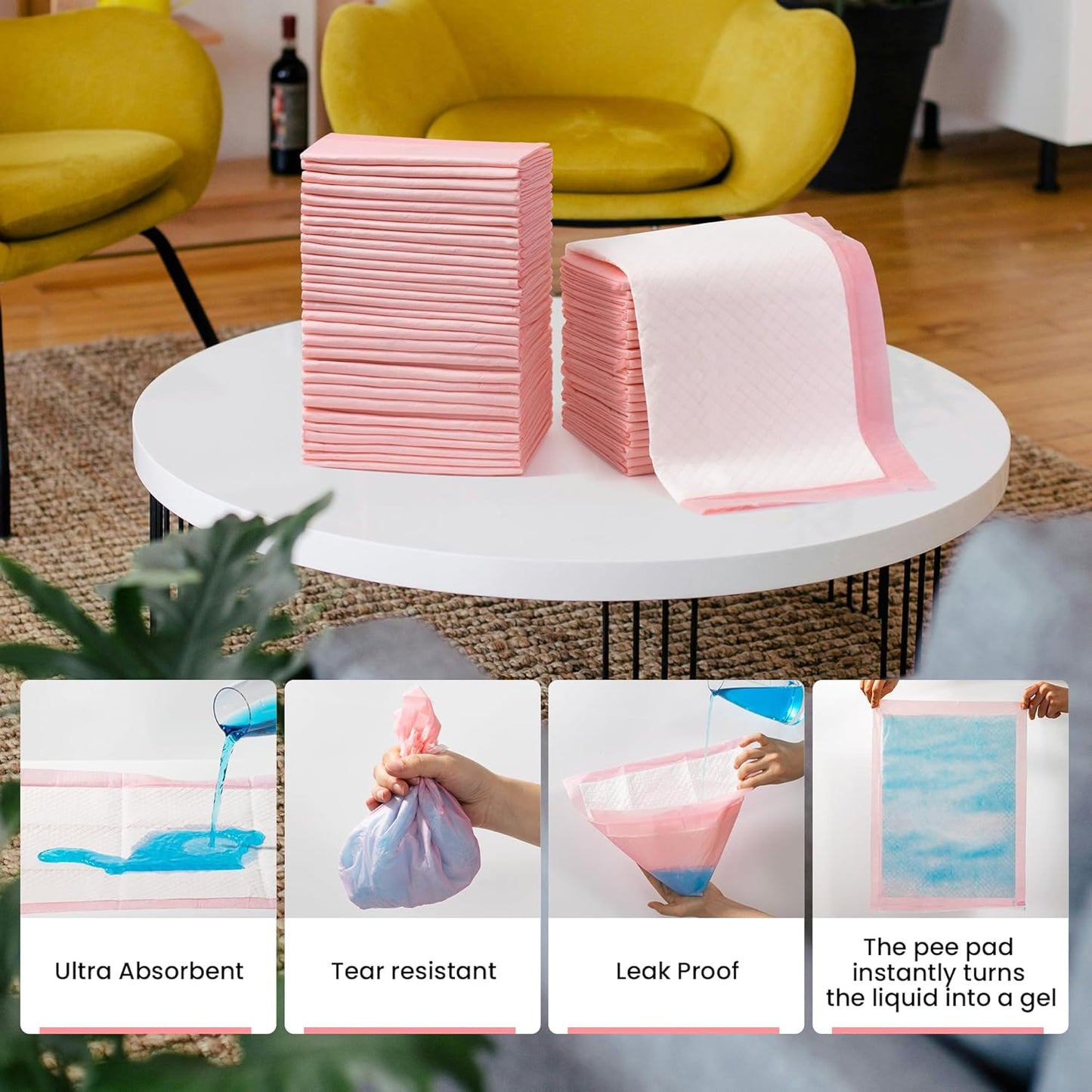 Skdwakiz Puppy Pads, 100 Count Thickened Disposable Pee Pads 18" x 13" for Dogs Potty Training, Super Absorbent | Leak-Proof | Quick-Dry Wee Wee Pads for Dog, Cat, Rabbits and Guinea Pigs (Pink)