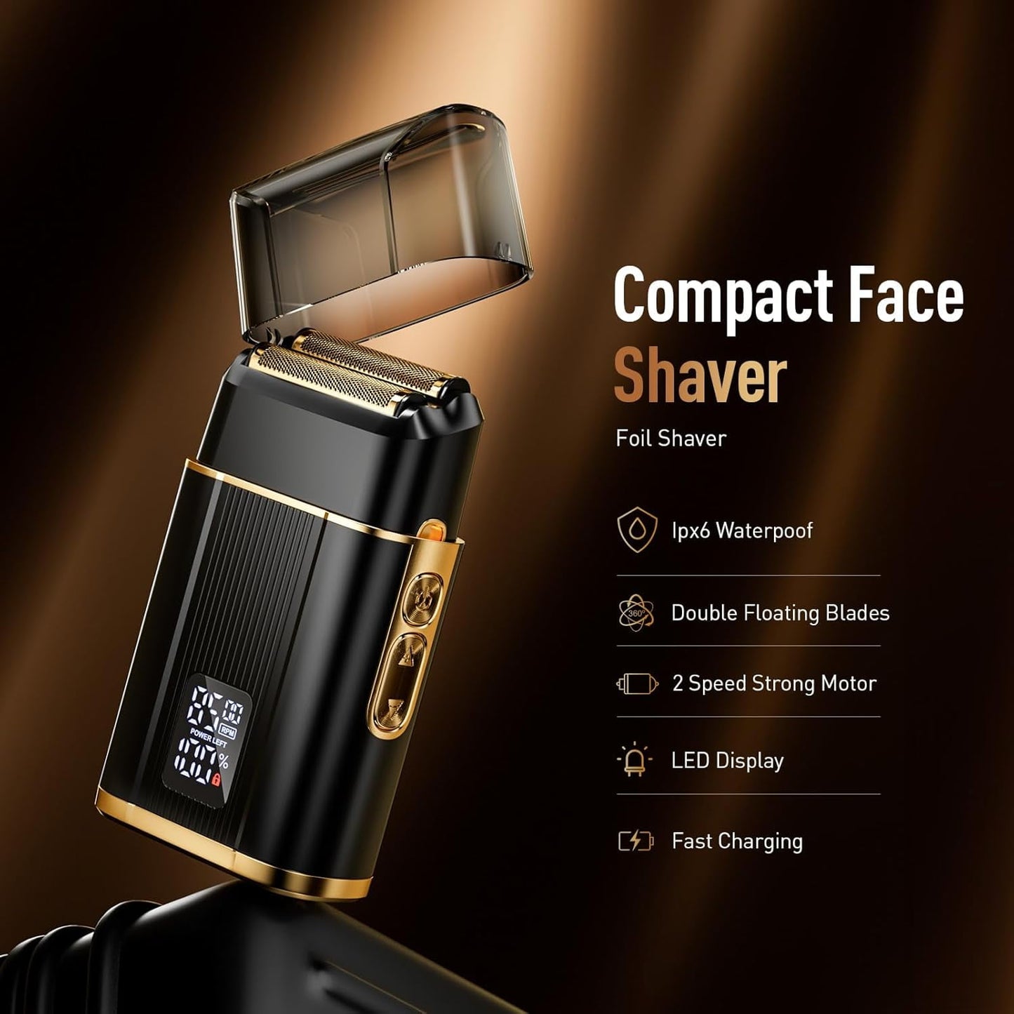 Nogroa Electric Shavers for Men, Cordless Electric Foil Razors with 2 Floating Blades LED Display IPX6 Waterproof Portbale Face Shaver, Professional Beard Trimmer for Home Travel