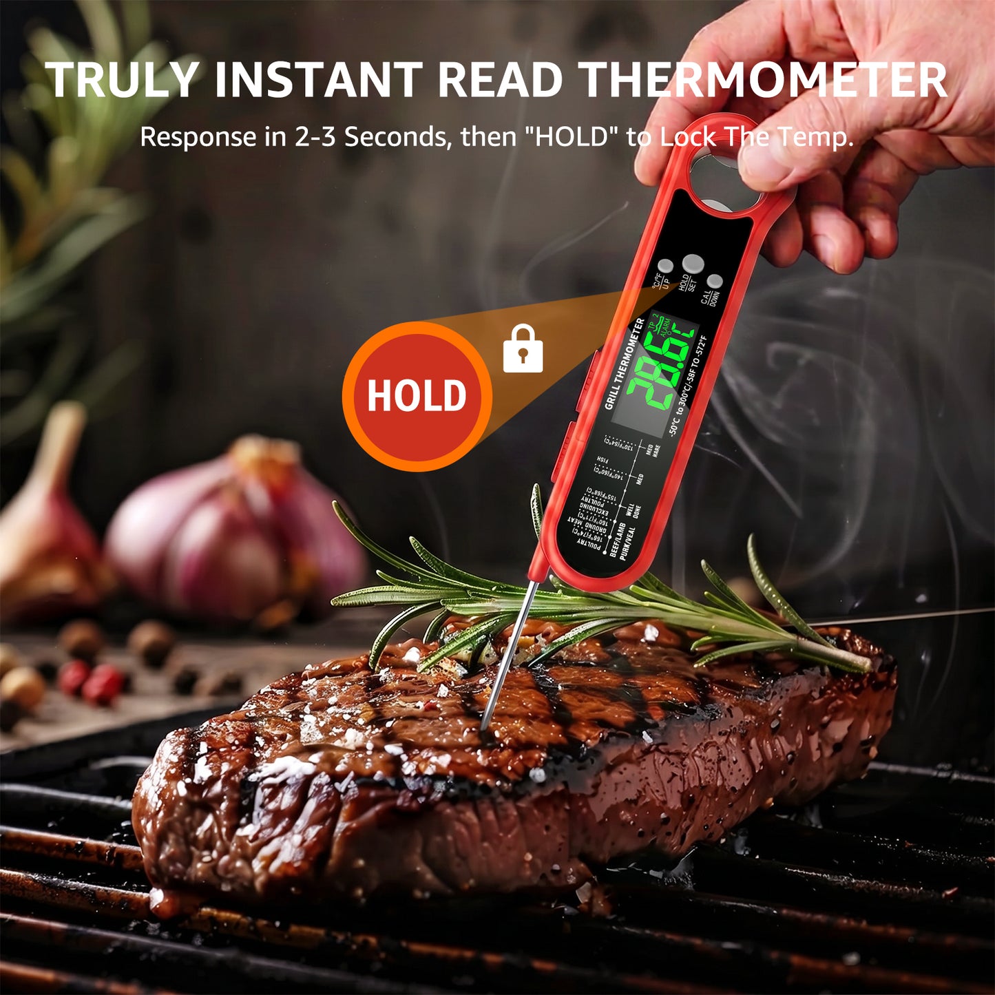 Arenviy Meat Thermometer Digital, Dual Probe Instant Read Food Thermometer with Bottle Opener for BBQ Grilling Cooking, Large LCD Screen, Temp Alarm