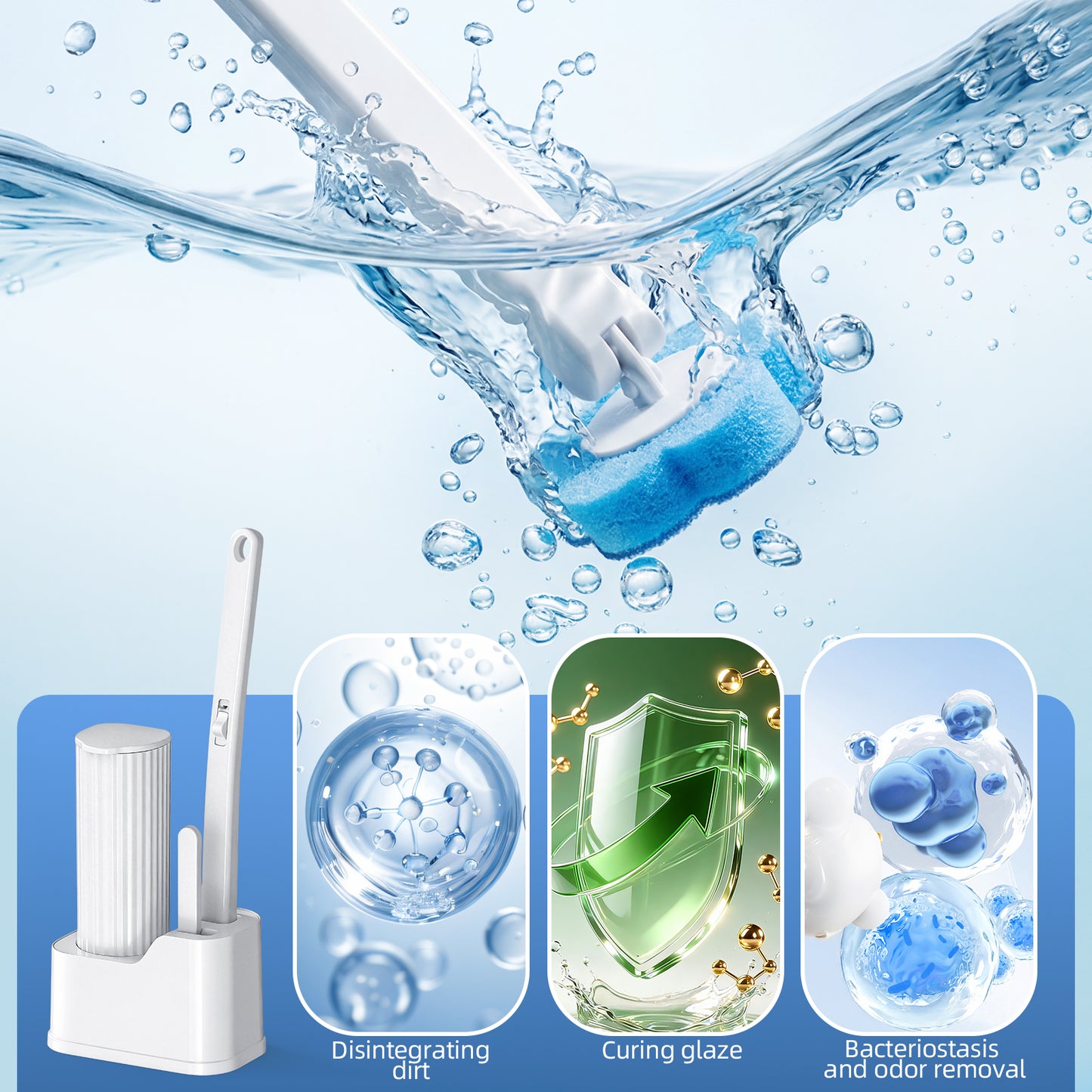 Skdwakiz Disposable Toilet Brush and Holder Set, Toilet Bowl Cleaner Wands with 40 Cleaner Refills & 1 Crevice Brush, White
