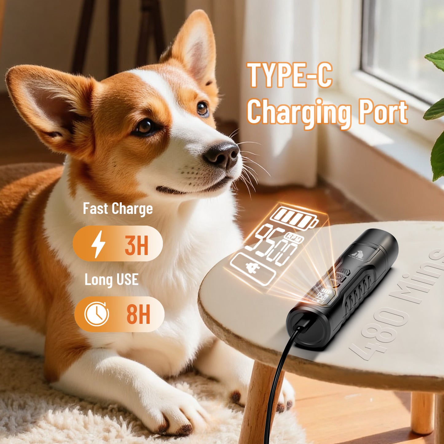 Skdwakiz Professional Dog Nail Grinder with Dual Light - Ultra Quiet Low-Vibration Cat Nail Clippers, Smart 5 Speed Pet Nail Trimmers with LED Display/Fast Charge/Low Battery Reminder