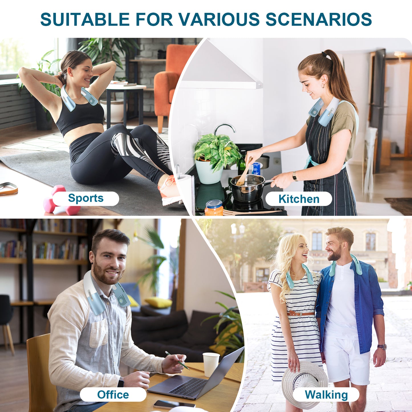Portable Neck Fan, Personal Fan with Necksupport 5000mAh Battery - Rechargeable Fan Wearable Bladeless - 5 Speeds Cooling Hands-Free Fan for Indoor Outdoor Sports