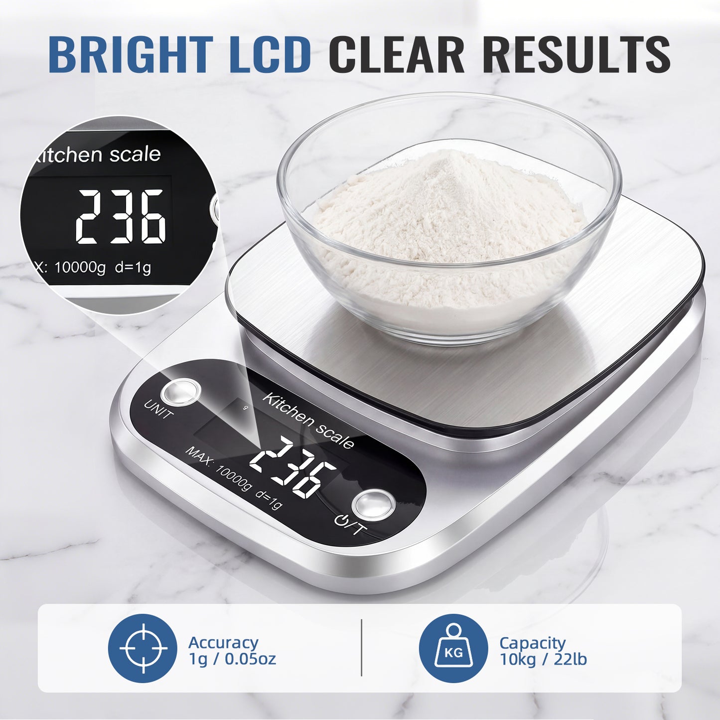 Arenviy Food Scale, 22lb Digital Kitchen Scale with 9 Units Tare Function & LCD Display, 304 Stainless Steel, Digital Grams and Ounces for Weight Loss, Baking, Cooking, Keto & Meal Prep