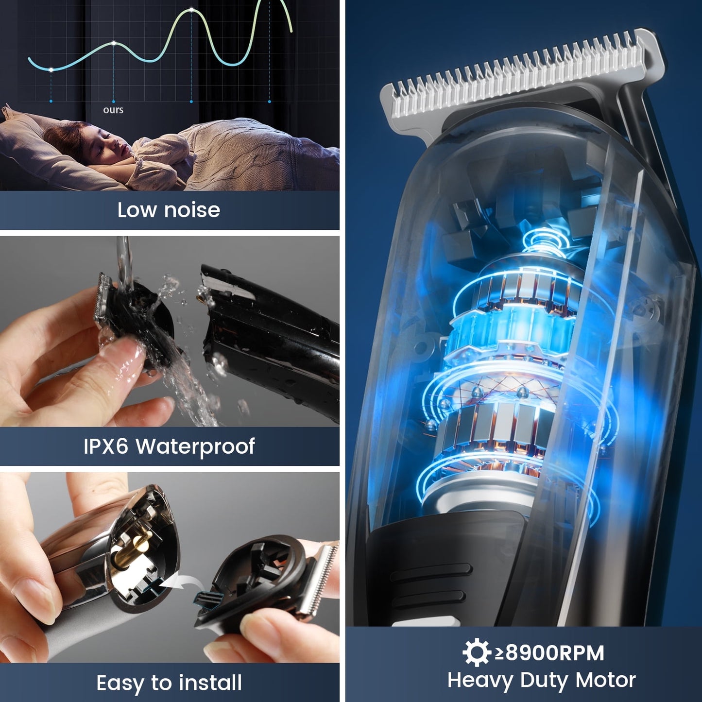 Nogroa Hair Trimmer for Men, Cordless Hair Clippers with Safety Lock, All in One Mens Grooming Kit for Hair, Mustache, Nose and Body, Waterproof Rechargeable Hair Trimmers, Gifts for Husband Father
