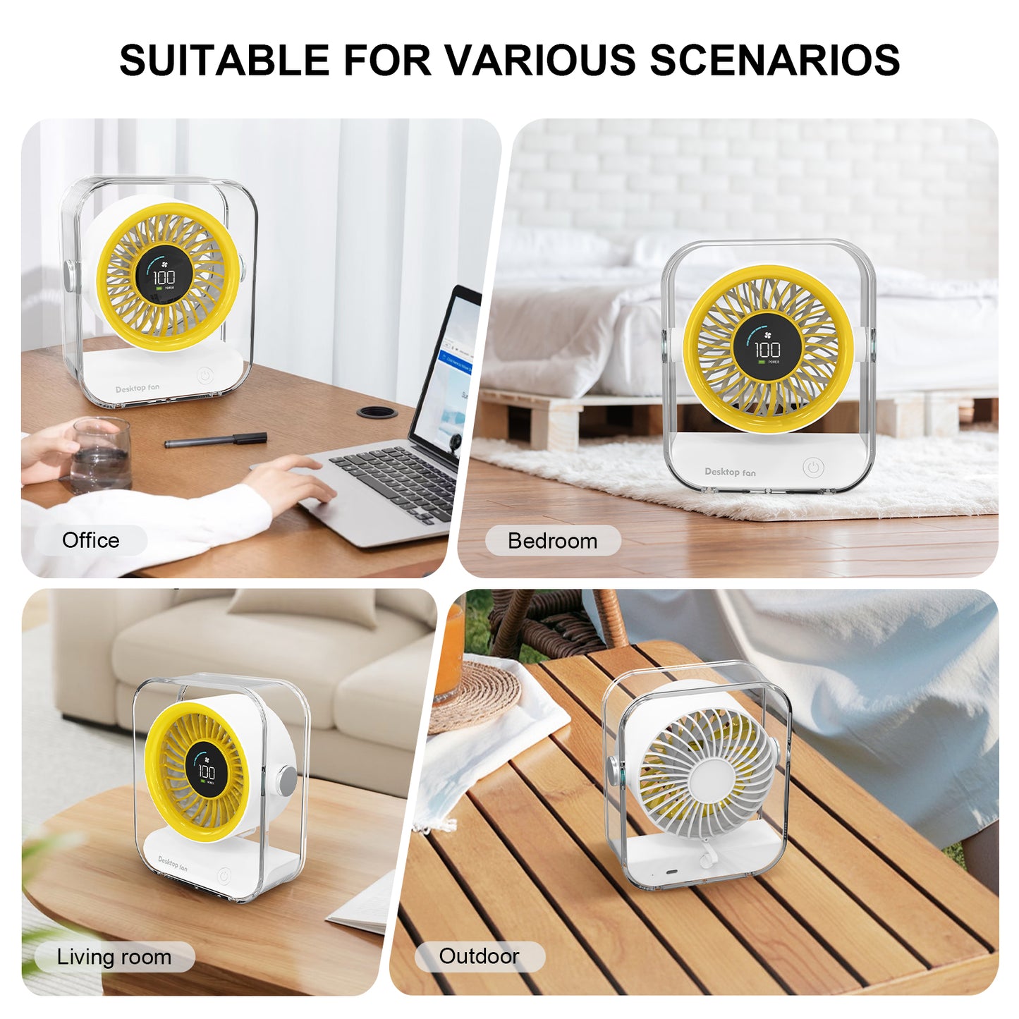 Skdwakiz Small Desk Fan, Portable Table Fan with 6-Speed LED Display Personal Fan Rechargeable High-speed Mini Air Circulator Fan for Office Home