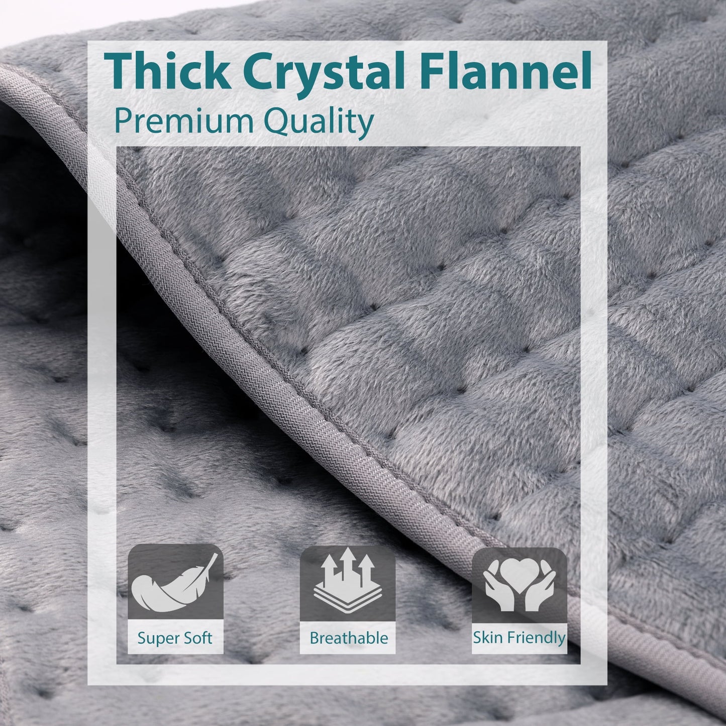 TCVOR Deluxe Flannel Heating Pad for Deep Heat and Comfort, 12" x 24" Electric Heating Pad with 6 Heat Settings, 4 Timer Auto Safety Shut Off, Machine Washable, Dry and Moist Heat Option