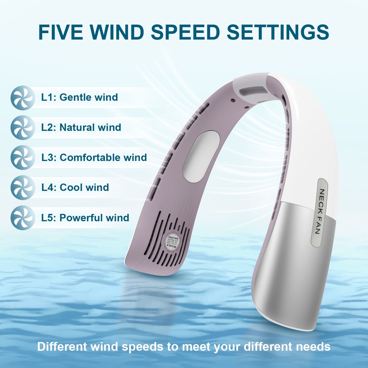 Skdwakiz Portable Neck Fan, Hands-Free Personal Fan with 5 Speeds Wearable Bladeless Fan Whisper-Quiet Rechargeable Fan Perfect for Home, Sports, Travel