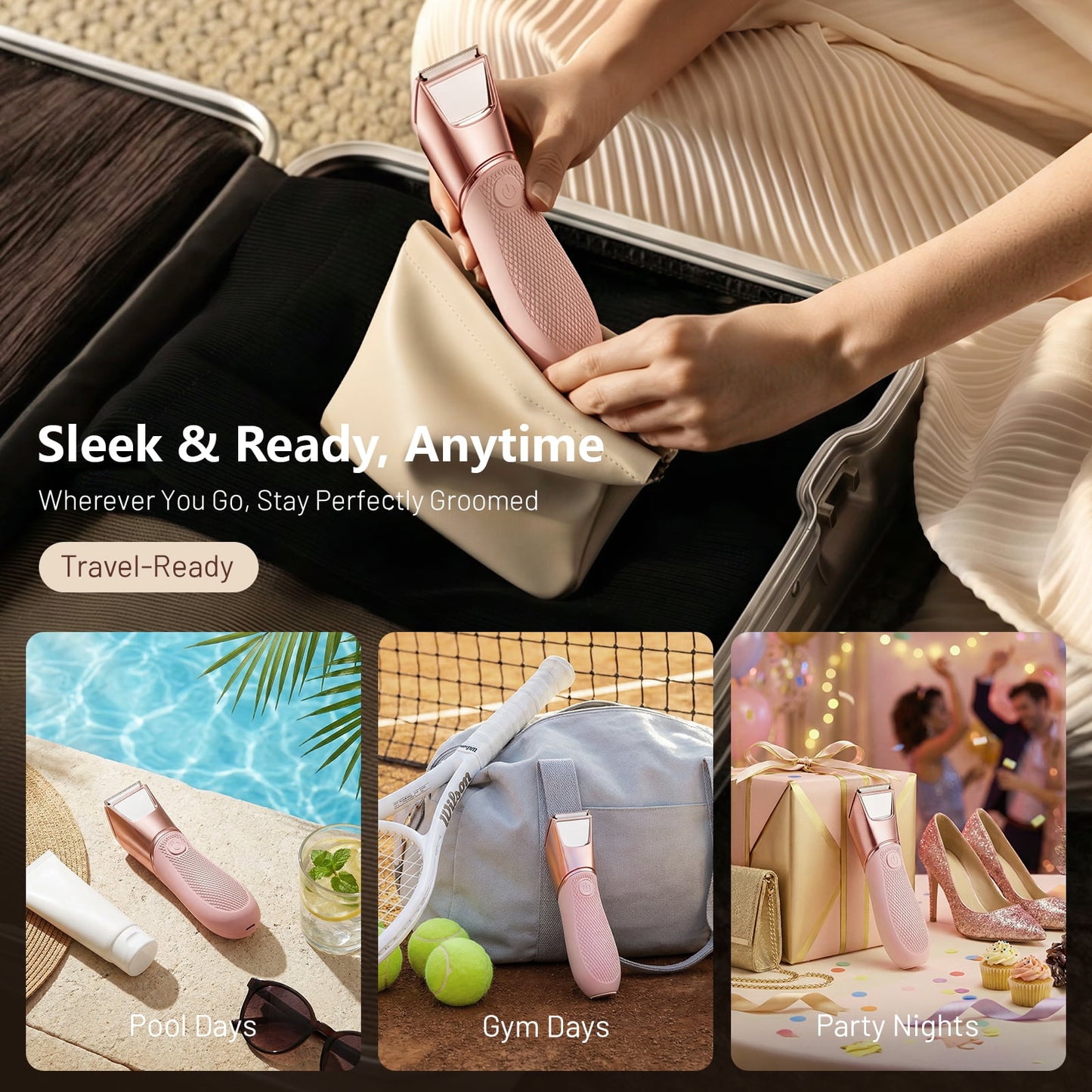 Bikini Trimmer for Women, Electric Razors, Cordless Shaver with Ceramic Blade, IPX7 Waterproof Lady Facial Razor, Portable Rechargeable Body Pubic Hair Trimmer, Idea for Face, Underarm & Legs