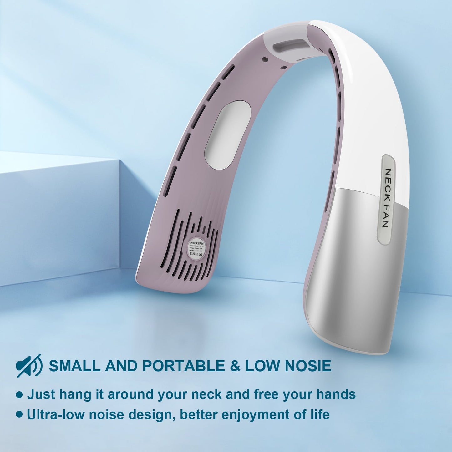 Skdwakiz Portable Neck Fan, Hands-Free Personal Fan with 5 Speeds Wearable Bladeless Fan Whisper-Quiet Rechargeable Fan Perfect for Home, Sports, Travel