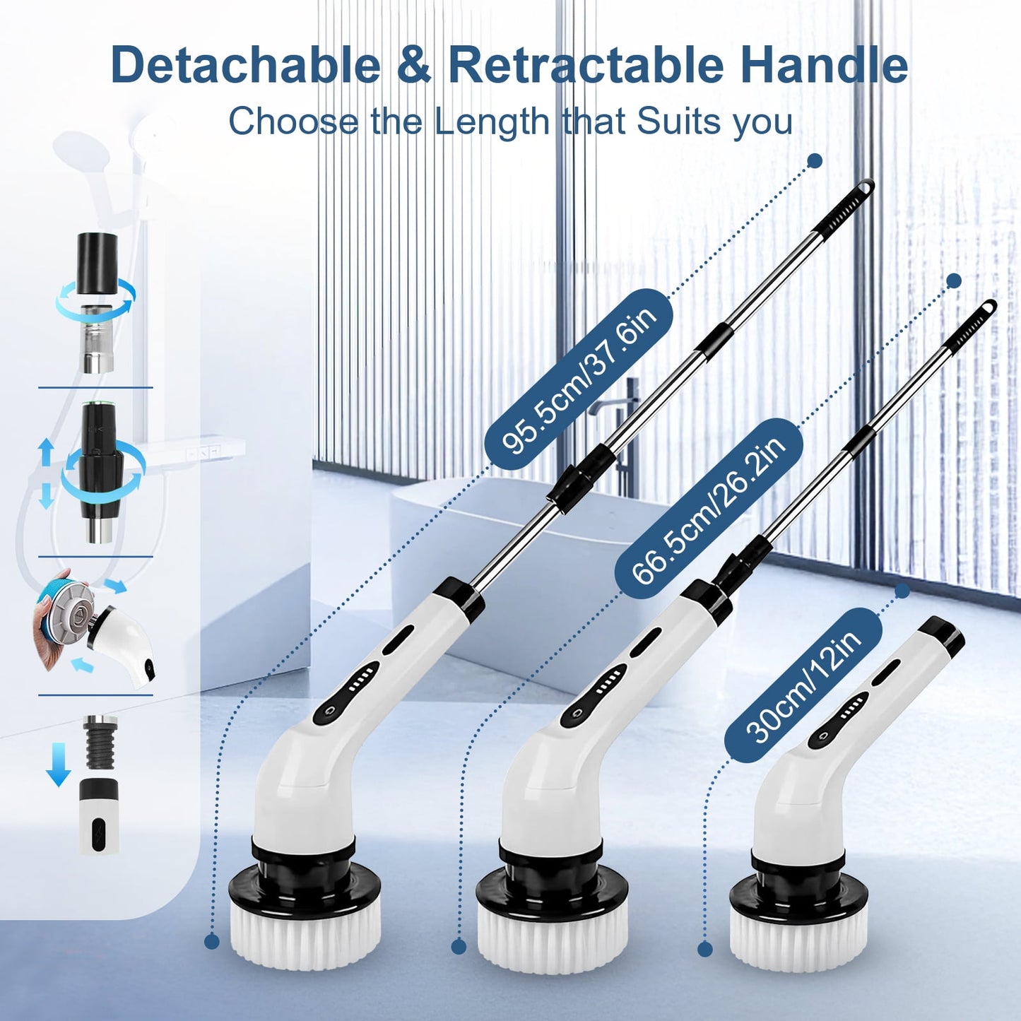 Skdwakiz Electric Spin Scrubber, Cordless Cleaning Brush with Long Handle & 9 Replaceable Heads, Power Shower Scrubber for Bathroom, Bathtub & Tile Floor