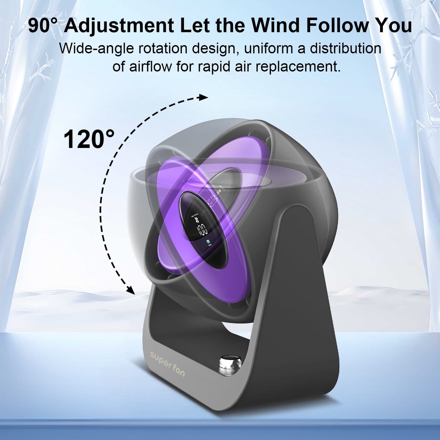 Arenviy Small Desk Fan, Portable Tabletop Fan with Smart Digital Display, 100 Speeds Rechargeable Personal Fan for Bedroom Office Home