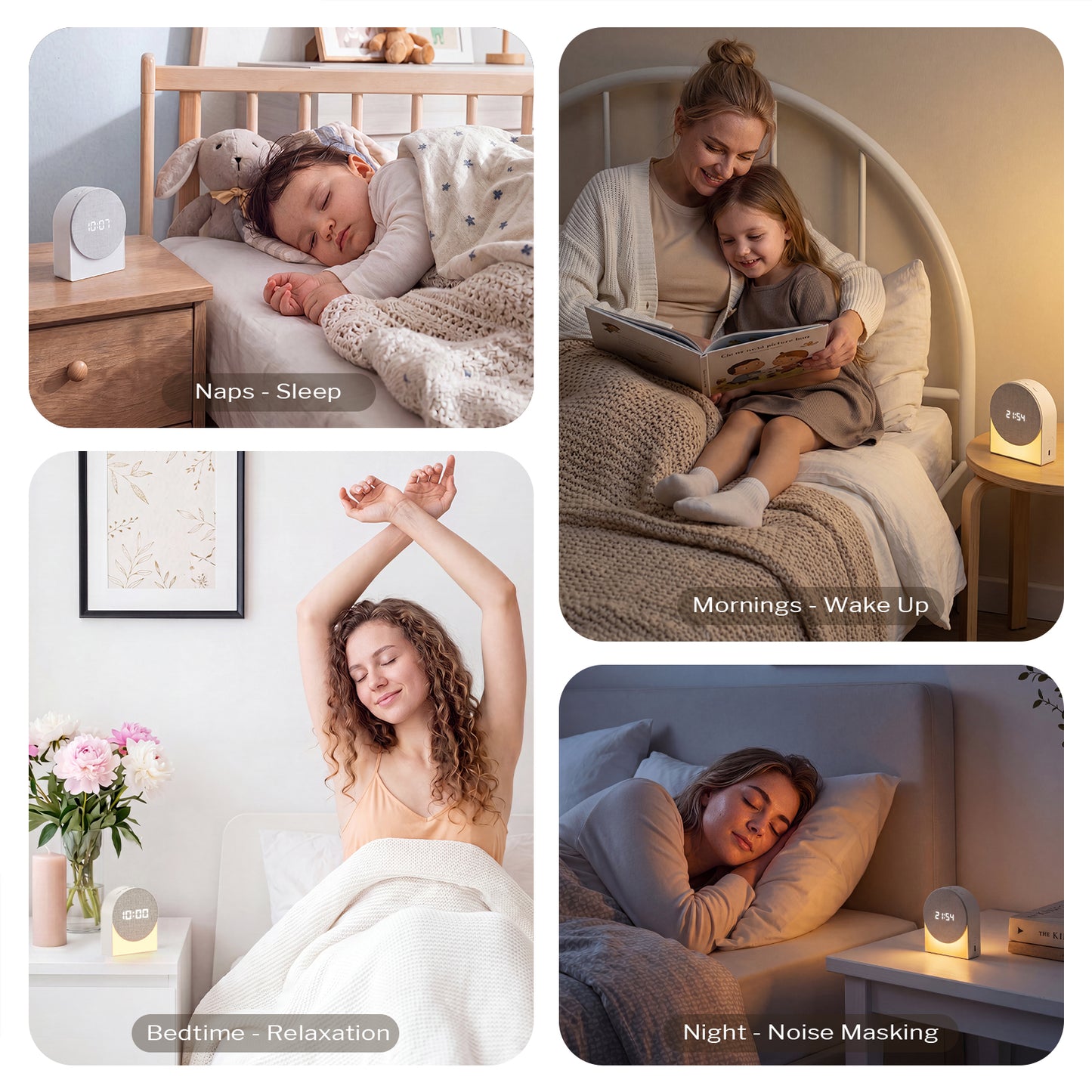 TCVOR 4 in 1 White Noise Machine with Bluetooth Speaker | Night Light | Digital Clock & Alarm, Multi-Function Sound Machine with 6 Soothing Sounds & Auto-Off Sleep Timer (15/30/60 Min)