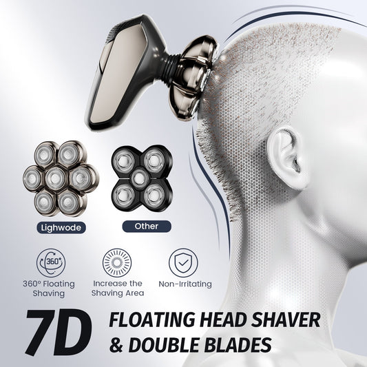Nogroa Head Shavers for Bald Men, Magnetic Electric Razor, 7D Rotary Shaver 5 in 1 Grooming Kit, IPX7 Waterproof, Wet/Dry, LED Display, Rechargeable, Cordless