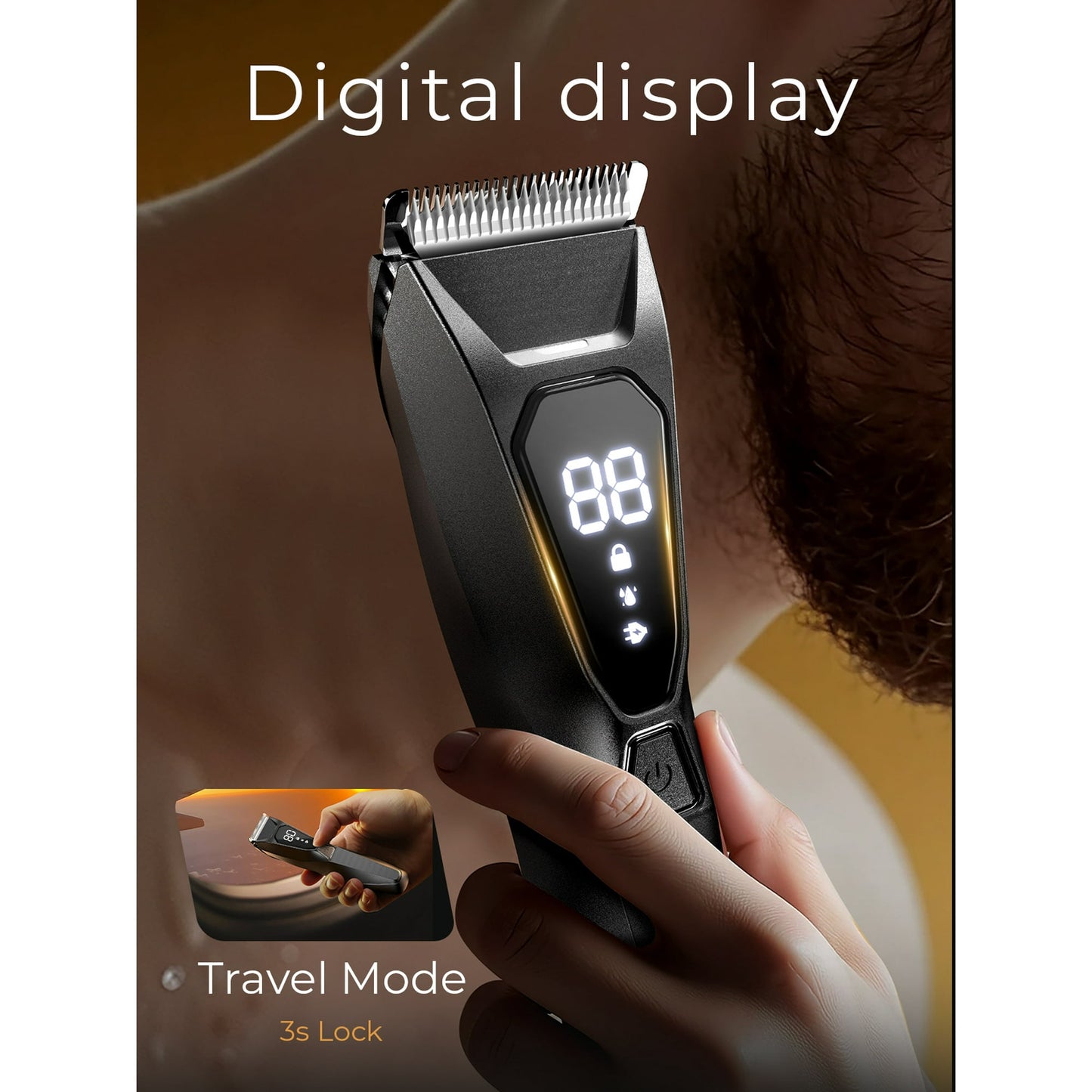 Nogroa Electric Body Hair Trimmer, Groin Trimmer for Men with LCD Display & LED Light, IPX7 Waterproof Ball Shaver Pubic Hair Groomer with Ceramic Blade, USB Recharge Dock, Cordless, 3 Combs