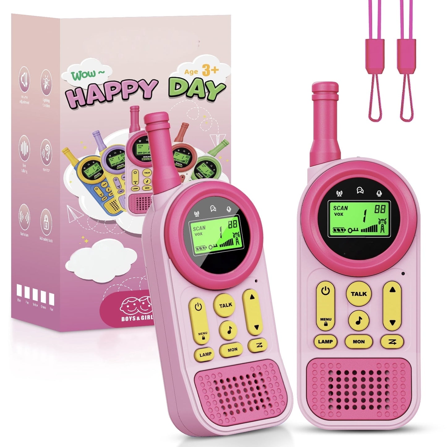 Arenviy 2-Pack Multifunctional Toy Phone for Kids Ages 3–10, Toy Cell Phone with Flashlight & Lanyard, Christmas and Birthday Gifts for Boys & Girls, Pink