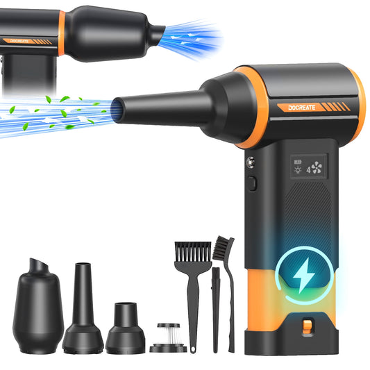 Skdwakiz Compressed Air Duster, 130000RPM Air Duster and Vacuum 2 in 1, Rechargeable Mini Blower with LED Light, 4 Gear Adjustable Cordless Electric Air Duster for Keyboard/Car/Outdoor & House