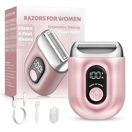 Skdwakiz Cordless Electric Shaver for Women: Mini Electric Razors with LED Display - Rechargeable Bikini Trimmer - IPX7 Waterproof Wet Dry Face Razor for Body Leg, Pink