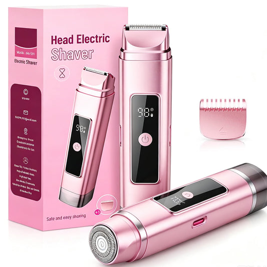 Nogora 2 in 1 Women Electric Shaver, Dual Head Bikini Trimmer for Women, IPX7 Waterproof Wet & Dry Body Pubic Hair Trimmer, Cordless Lady Electric Razor for Face, Underarm & Legs, Pink
