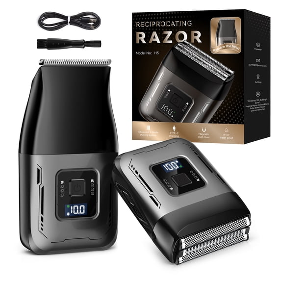 Nogroa Electric Shaver for Men: Replaceable 2 in 1 Shaver Trimmer - Mini Electric Foil Razor for Beard/Face Rechargeable USB-C - IPX7 Waterproof Professional Cordless Beard Trimmer for Travel & Home