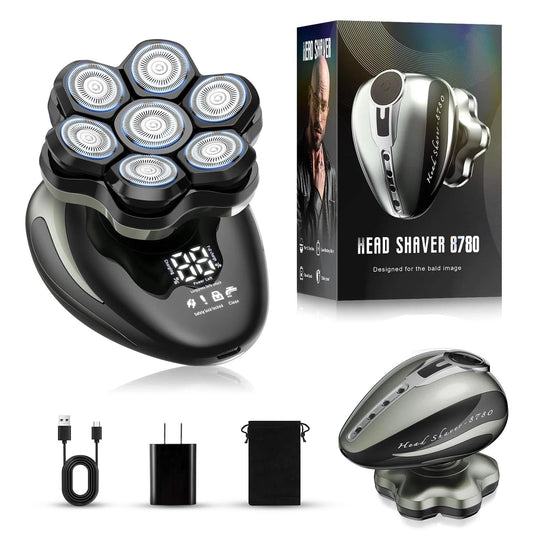 Nogroa Head Shavers for Bald Men, 7D Bald Head Shaver, Magnetic Detachable Electric Razor, IPX6 Waterproof Wet/Dry Hair Beard Trimmer, Grooming Shaving Kit with LED Display&USB-C Charging, Grey