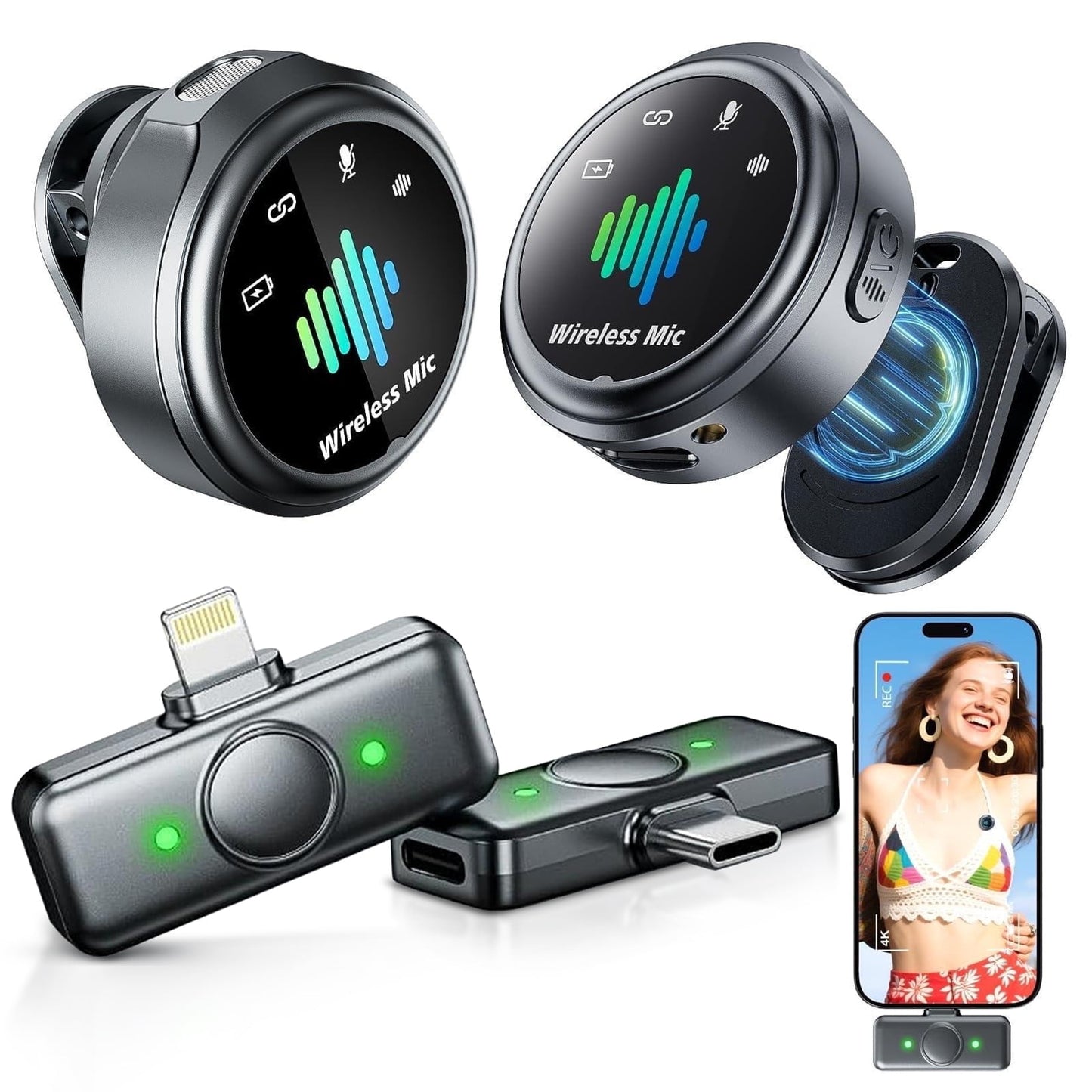 Skdwakiz Wireless Lavalier Microphone: Plug and Play Mini Mic for iPhone & Android, Magnetic Clip Lapel Microphone with Noise Canceling/Real Time Monitoring for Video Recording