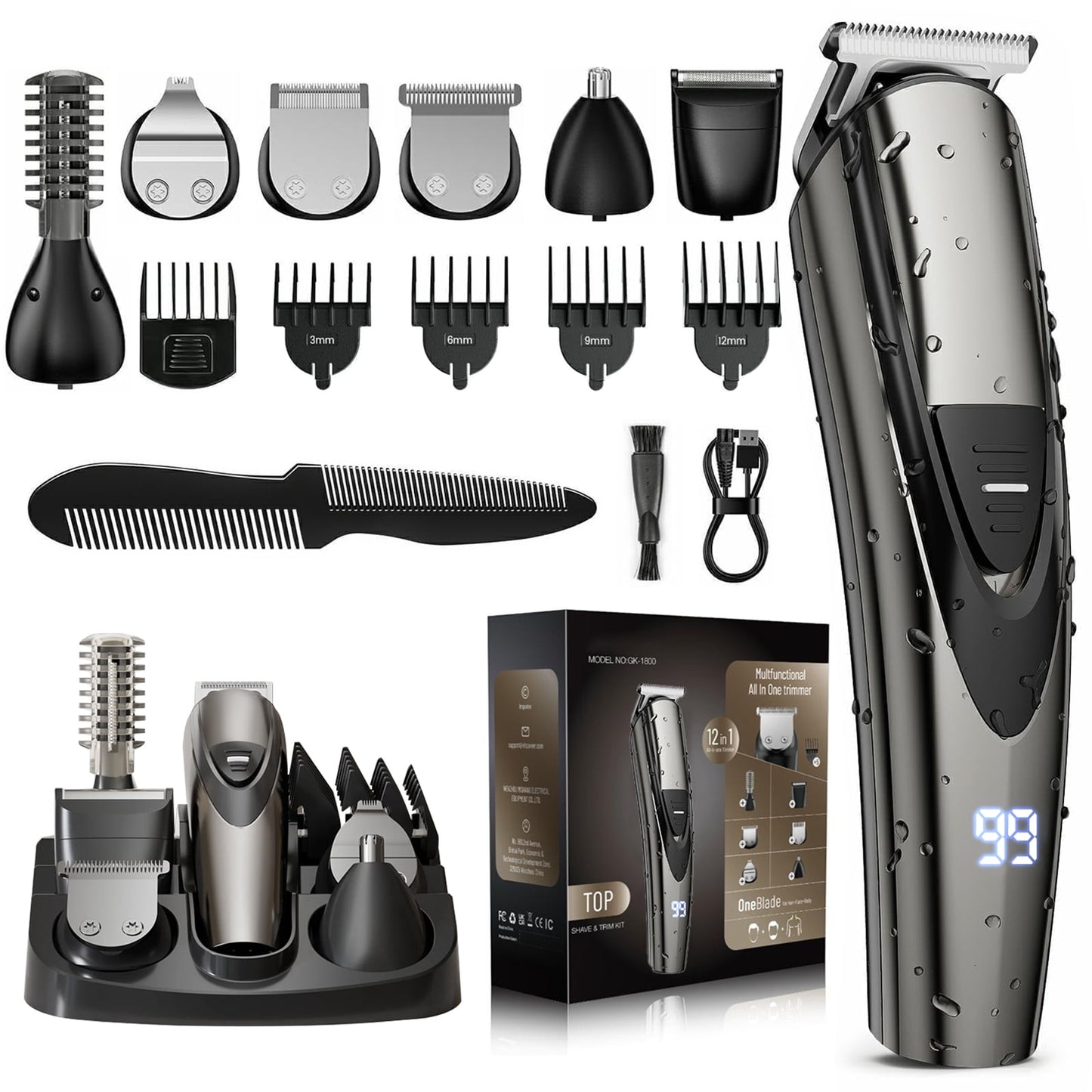 Nogroa Hair Trimmer for Men, Cordless Hair Clippers with Safety Lock, All in One Mens Grooming Kit for Hair, Mustache, Nose and Body, Waterproof Rechargeable Hair Trimmers, Gifts for Husband Father
