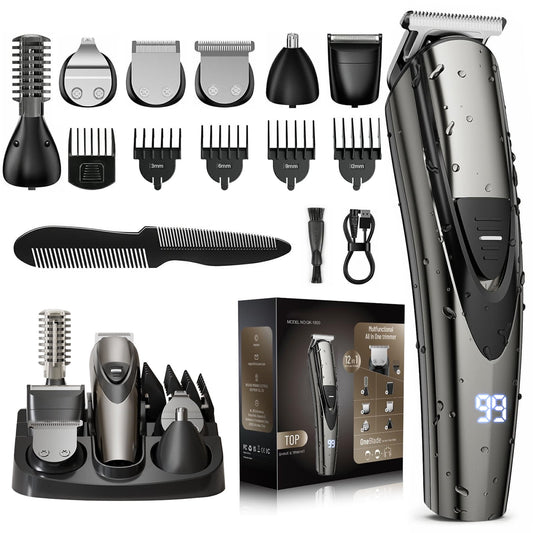 Nogroa Hair Trimmer for Men, Cordless Hair Clippers with Safety Lock, All in One Mens Grooming Kit for Hair, Mustache, Nose and Body, Waterproof Rechargeable Hair Trimmers, Gifts for Husband Father