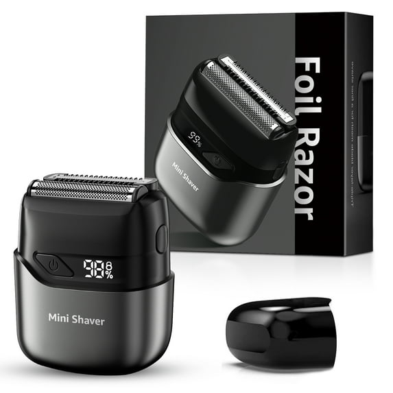 Nogroa Electric Razor for Men, Portable Electric Foil Shaver with 2 Floating Blade IPX7 Waterproof LED Display USB-C Rechargeable Small Cordless Beard Trimmers for Home Travel, Black