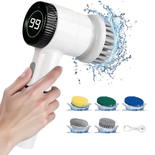 Electric Spin Scrubber, Cordless Shower Scrubber with 5 Replaceable Heads, 3 Speeds Electric Scrubber for Cleaning, Full-waterproof Cleaning Brush for Bathroom Sink Window