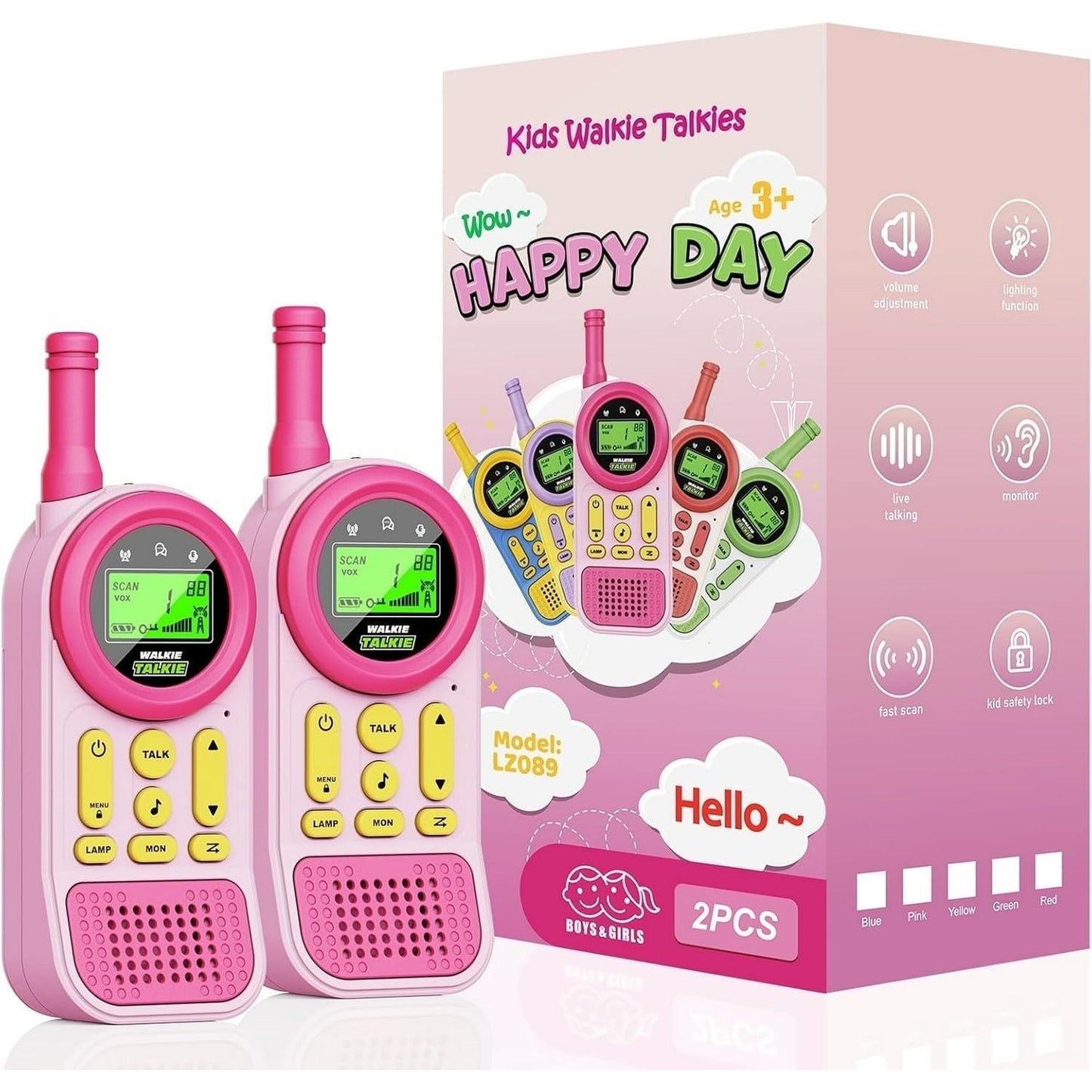 Skdwakiz Kids Walkie Talkies 2 Pack - 3KM Long Range Two-Way Radios Children's Toys with Flashlight, 22 Channels, Birthday Gifts for Boys and Girls 3+ Years