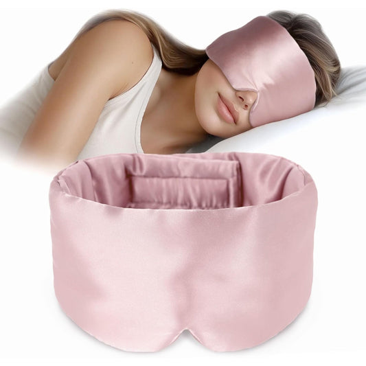 Skdwakiz Sleep Mask for Side Sleeper Women Men, Silk Eye Mask for Sleeping Light Blocking, Soft Breathable Night Blindfold, Adjustable Eye Shade Cover, Sleeping Mask for Flight Nap, Travel, Pink
