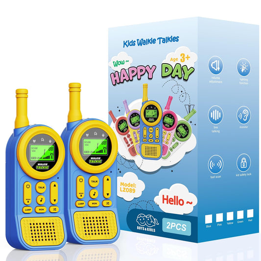 Skdwakiz 2-Pack Kids Walkie Talkies with Flashlight, Children's Telephone Toys, 22 Channels, 3KM Long Range Walkie Talkies for Kids, Christmas & Birthday Gifts for Boys Girls over 3 Years Old