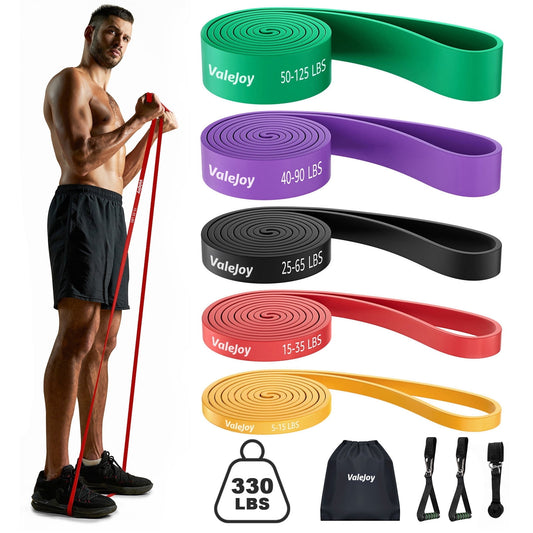 TCVOR Resistance Bands Set (5pcs), Exercise Bands with 5 Resistance Levels-up to 330 lbs, Include Cushioned Handles, Ankle Strap & Carry Bag, Exercise Workout Bands for Training Home Workouts