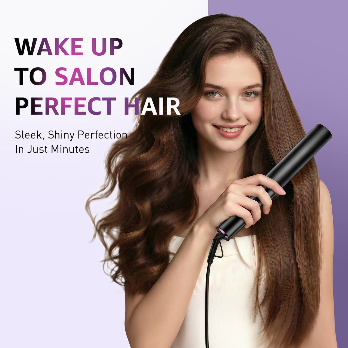 Hair Straightener Brush, 3-in-1 Heated Curling & Straightening Flat Iron Comb for Women, Anti-Scald Ceramic Hot Comb with 16 Temp Settings & 20s Fast Heating, LED Display, Dual Voltage, Black