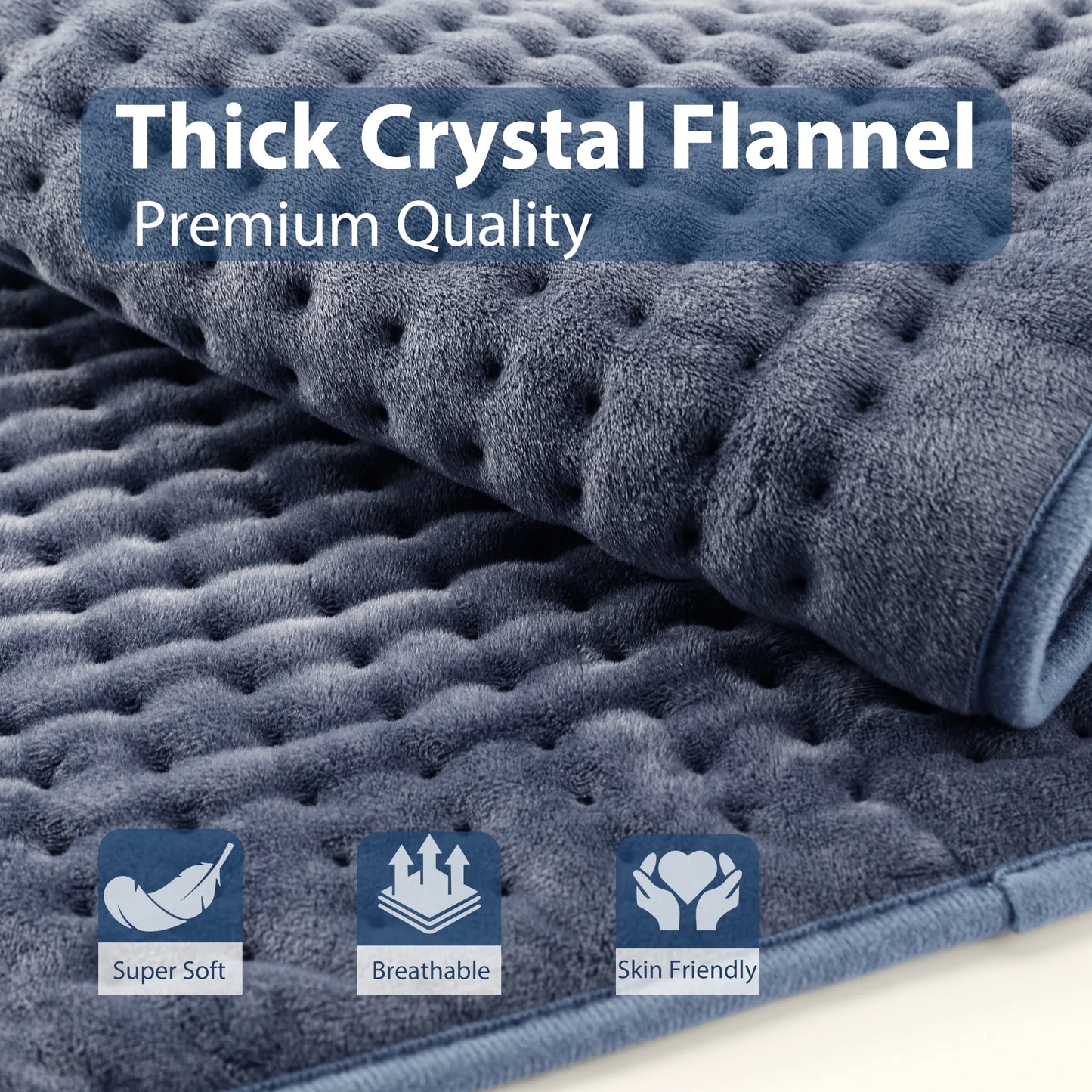 TCVOR Flannel Heating Pad for Back, Neck Pain and Period Cramp Relief, King Size 17''x33'' Electric Heating Pad with 6 Heat Settings, 6 Timer Auto Shut Off, Machine Washable