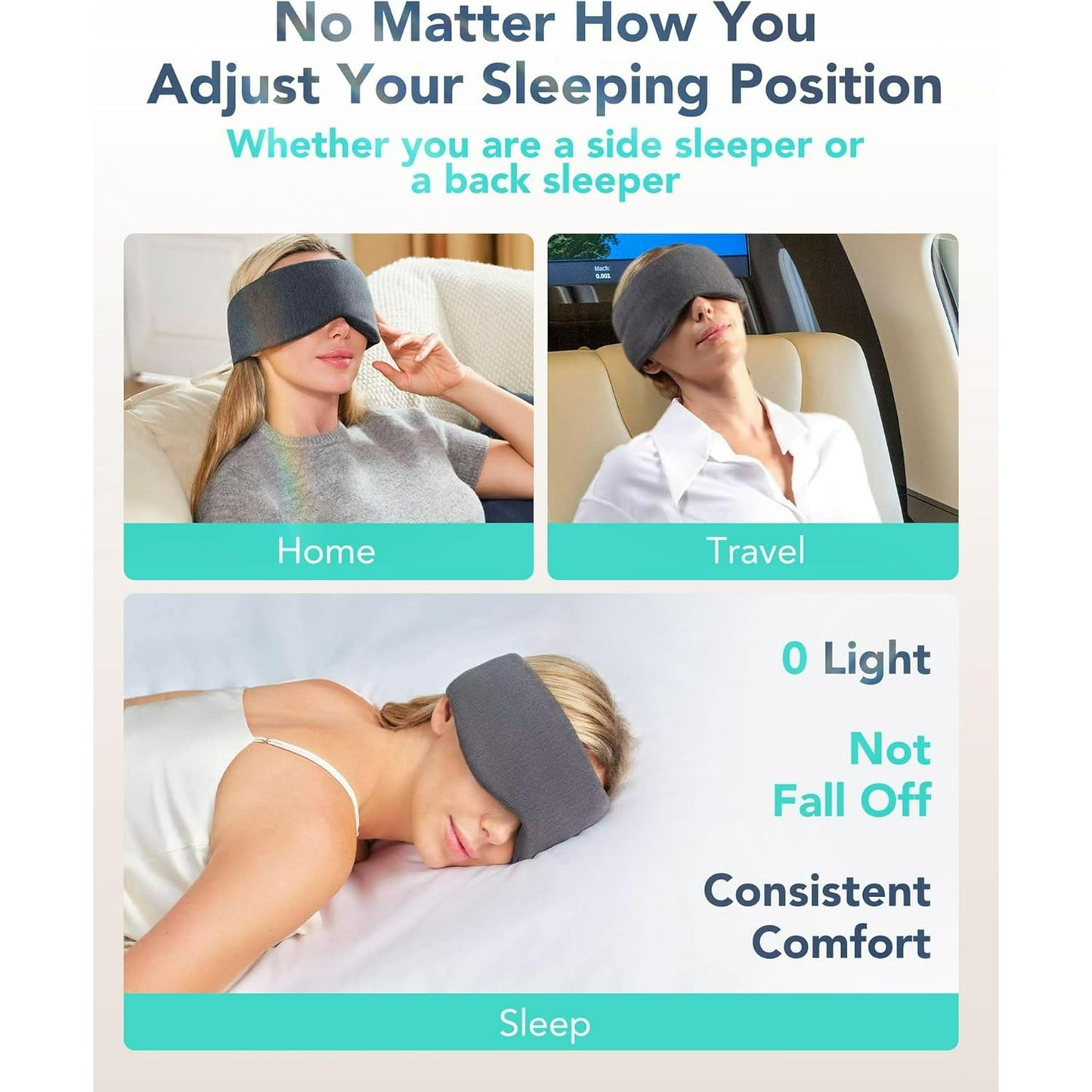 Sleep Mask for Side Sleeper Men Women, Eye Mask for Sleeping Light Blocking, Soft Breathable Night Blindfold, Adjustable Eye Shade Cover, Sleeping Mask for Flight Nap, Travel