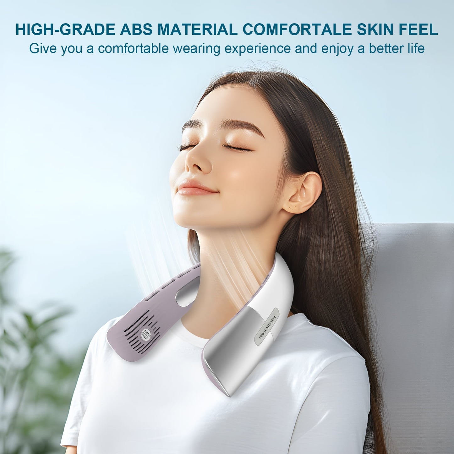 Skdwakiz Portable Neck Fan, Hands-Free Personal Fan with 5 Speeds Wearable Bladeless Fan Whisper-Quiet Rechargeable Fan Perfect for Home, Sports, Travel