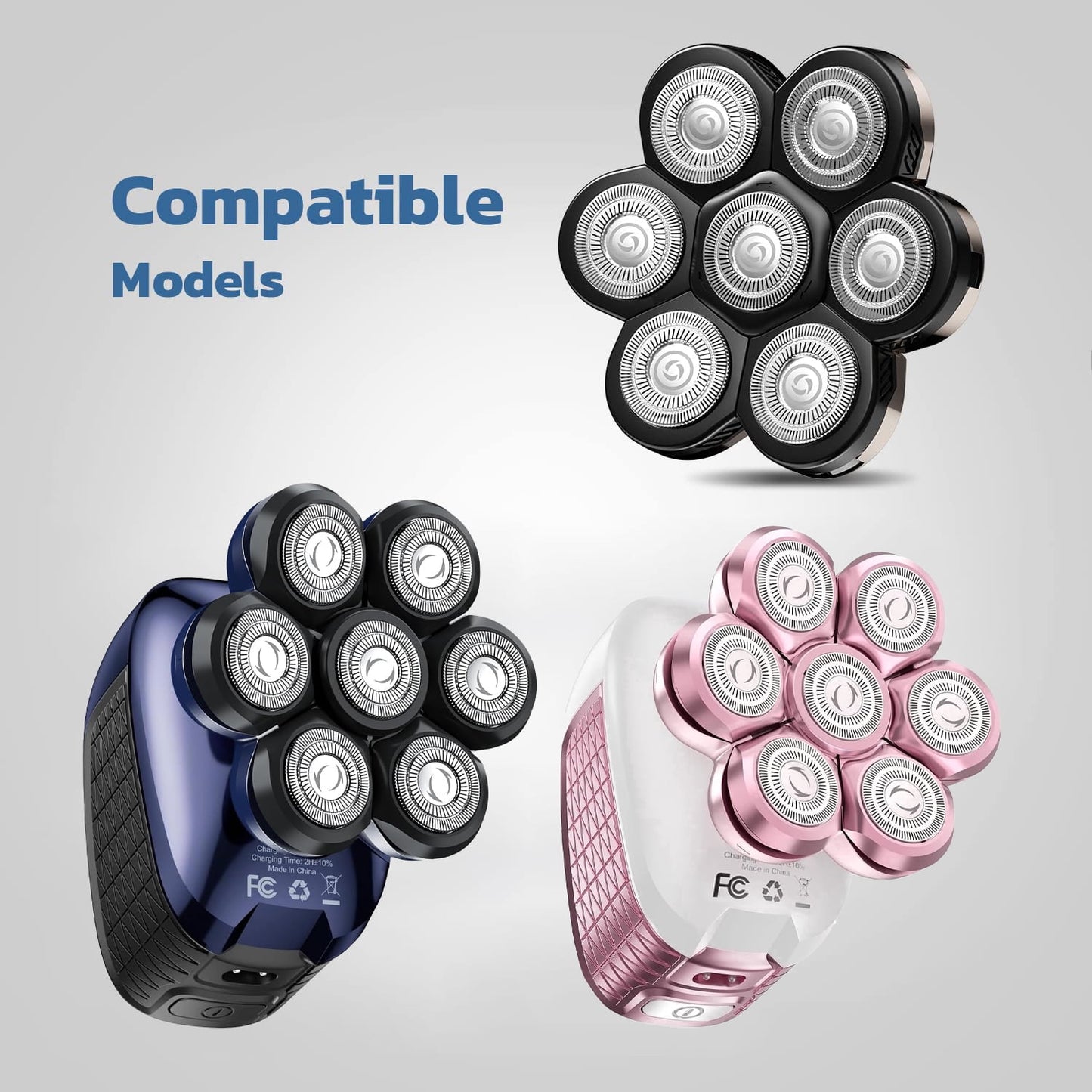 Nogroa Replacement Blades for Head Shaver, 7 Blades Shaver Replacement Heads for Bald Men & 7D Womens Electric Razor