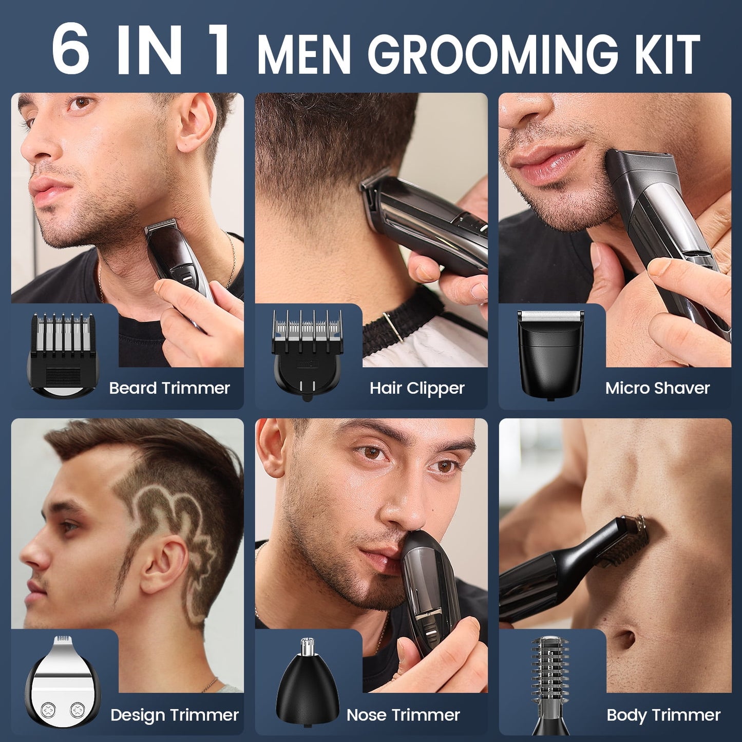 Nogroa Hair Trimmer for Men, Cordless Hair Clippers with Safety Lock, All in One Mens Grooming Kit for Hair, Mustache, Nose and Body, Waterproof Rechargeable Hair Trimmers, Gifts for Husband Father
