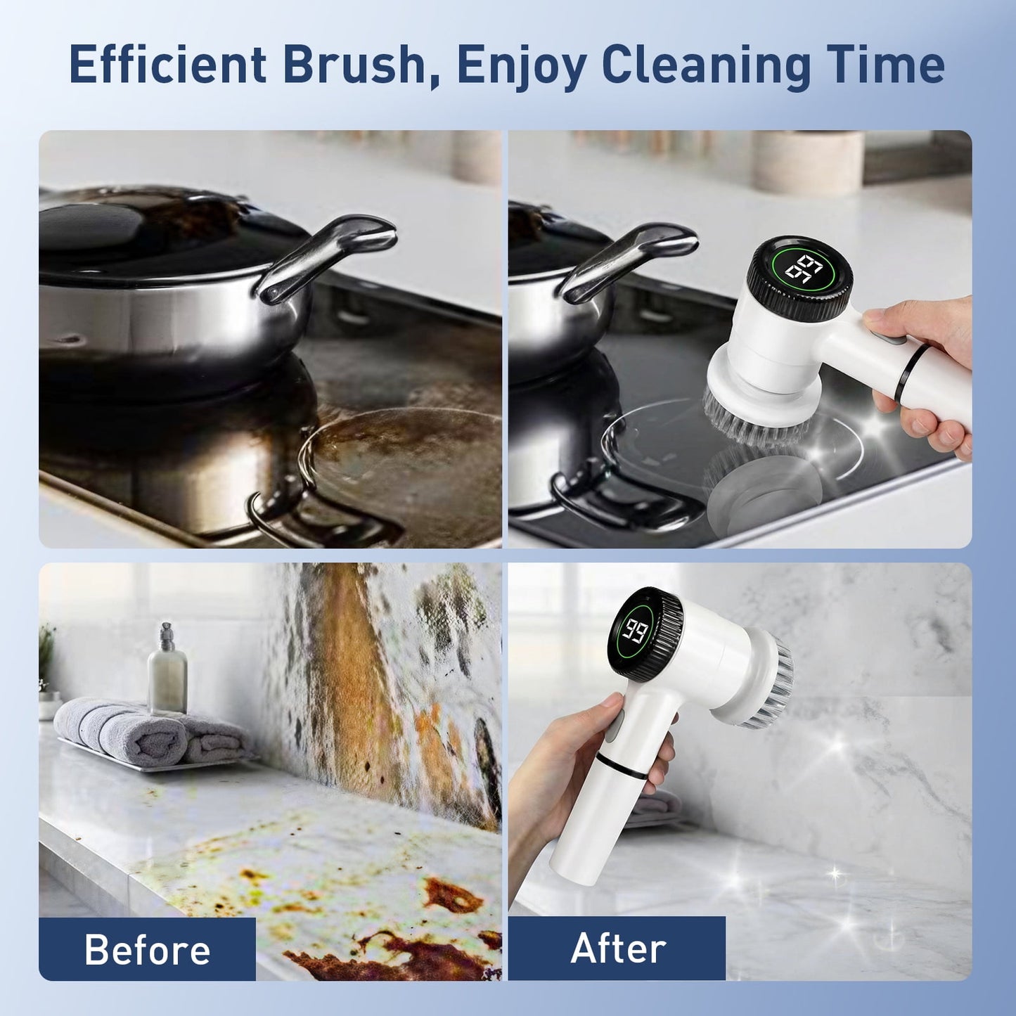 Skdwakiz Electric Spin Scrubber, Cordless Shower Scrubber with 5 Replaceable Heads, 3 Speeds Electric Power Scrubber for Cleaning, Full-Waterproof Cleaning Brush for Bathroom Kitchen Sink