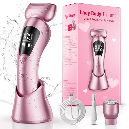 Skdwakiz Electric Razor for Women, 2-in-1 Womens Electric Razor, Rechargeable Cordless Bikini Trimmer Shaver, IPX7 Waterproof Wet Dry Body Pubic Hair Trimmer, Lady Shaver for Face, Underarm & Legs
