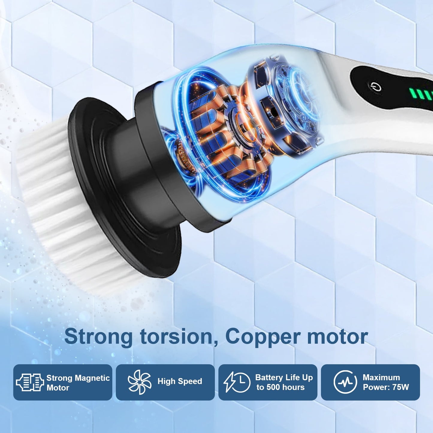Skdwakiz Electric Spin Scrubber, Cordless Cleaning Brush with Long Handle & 9 Replaceable Heads, Power Shower Scrubber for Bathroom, Bathtub & Tile Floor