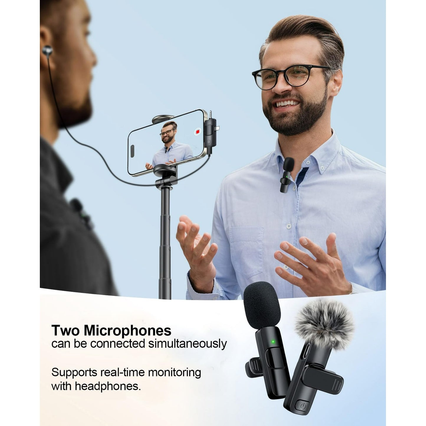 Plug & Play Mini Mic: 3 in 1 Wireless Lavalier Microphone for iPhone, Android & Camera, Professional Lapel Microphone with Noise Reduction | Real-Time Monitoring for Video Recording