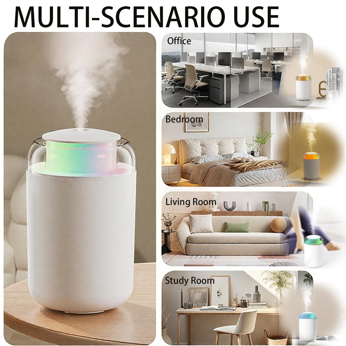 Skdwakiz 1.2L Humidifier for Room, Small Cool Mist Humidifiers with 2 Mist Modes & Colorful Light, Portable Ultrasonic Air Humidifier for Homes, Bedroom