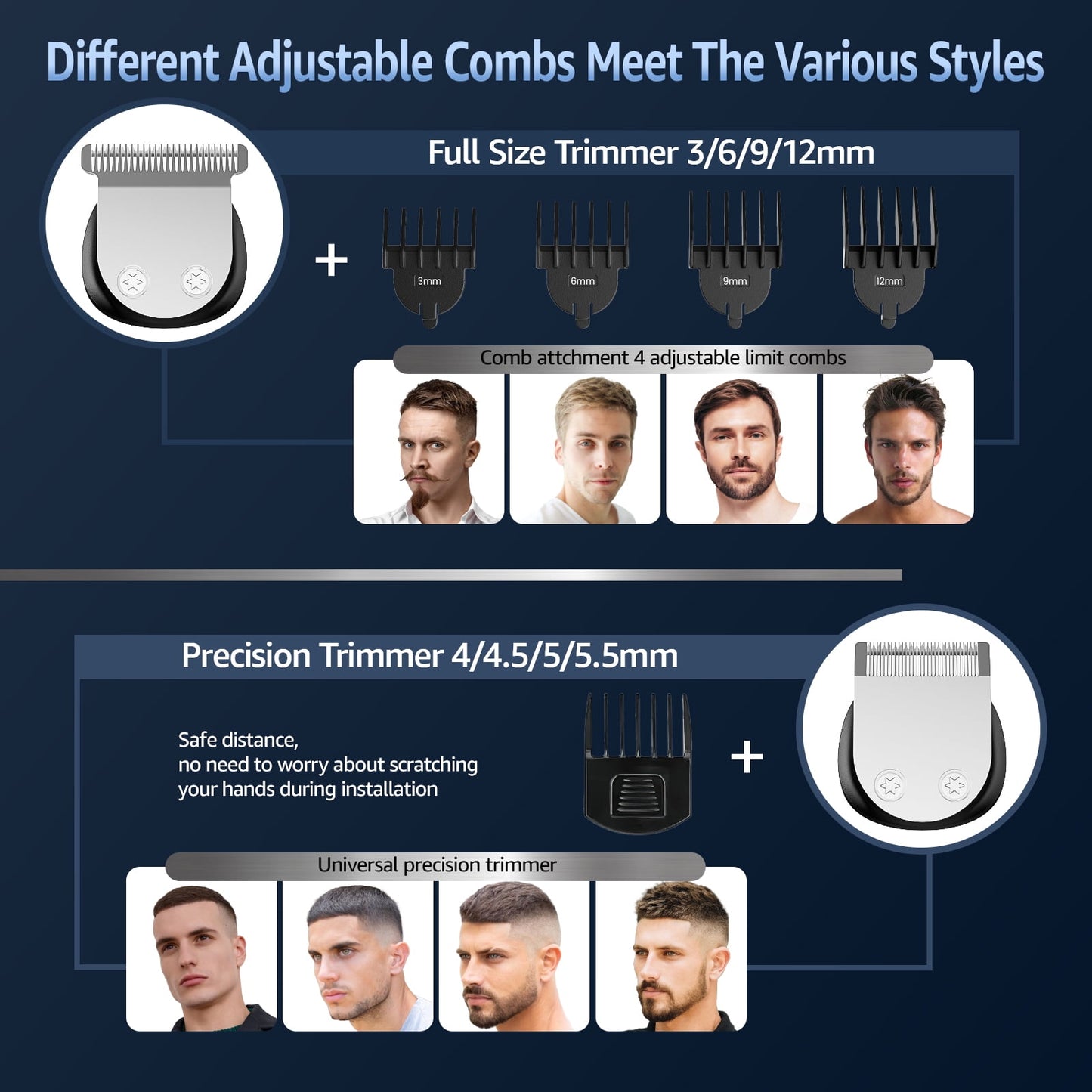 Nogroa Hair Trimmer for Men, Cordless Hair Clippers with Safety Lock, All in One Mens Grooming Kit for Hair, Mustache, Nose and Body, Waterproof Rechargeable Hair Trimmers, Gifts for Husband Father